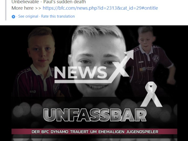 Description: Image shows football player Paul, 15, undated photo. He died after he was injured during a scuffle in the city of Frankfurt, Germany, on Sunday, May 28, 2023. Notes: Photo is a screen from a post.(Newsflash)