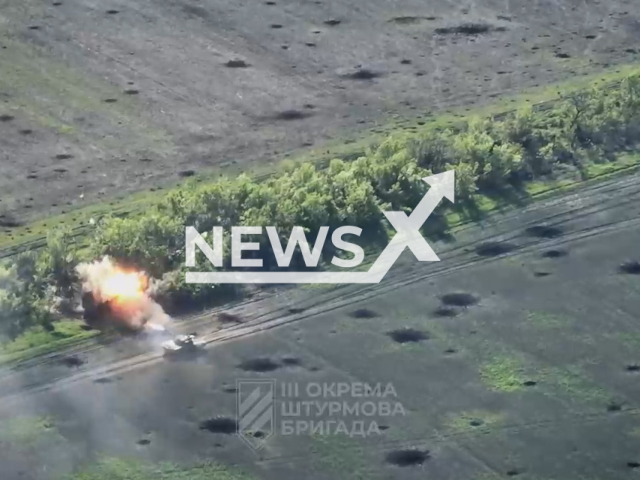 Ukrainian tanks destroy the Russian military positions near Bakhmut in Ukraine in undated footage. The footage was released by 3rd Brigade on Sunday, June, 4, 2023.
Notes: Photo is screen from a video. (@ab3army/Newsflash)