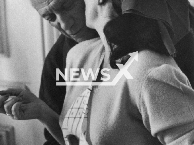 Pablo Picasso and Jacqueline Picasso, or Jacqueline Roque, pose in undated photo. She was the muse and second wife of the legendary artist. Note: Licensed content. (VAN HAM Kunstauktionen KG/Newsflash)