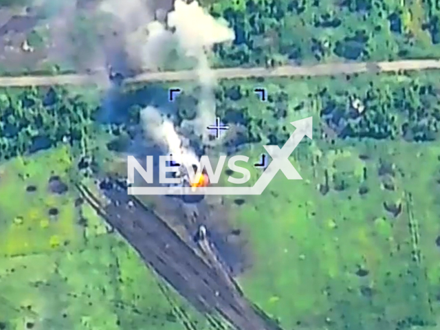 Russian artillery destroys Ukrainian armored vehicles in the South-Donetsk direction in Ukraine in undated footage. The footage was released by the Russian MoD on Wednesday, Jun. 7, 2023.
Notes: Photo is screen from a video. (@mod_russia/Newsflash)