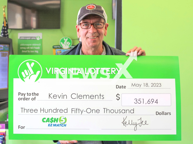 Kevin Clements from the town of Fredericksburg, Virginia, USA, poses in an undated photo. He won USD 351,694 (GBP 280,000) on the lottery in June 2023. Note: Licensed content. (Virginia Lottery/Newsflash)