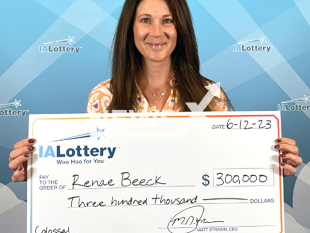 Renae Beeck from the town of Hinton, Iowa, USA, poses in an undated photo. She won USD 300,000 (GBP 237,400) on the lottery in June 2023. Note: Licensed content. (Iowa Lottery/Newsflash)