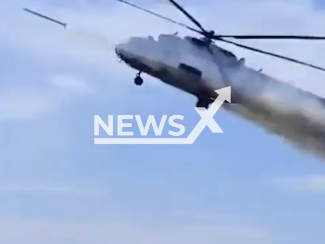 Ukrainian attack helicopter fires missiles at Russian positions in Zaporizhzhia direction of Ukraine in undated footage. The footage was released by 12th Army Aviation Brigade of the Ukrainian Ground Forces on Wednesday, June 14, 2023. Note: This picture is a screenshot from the video. (@12o.br.AA/Newsflash)