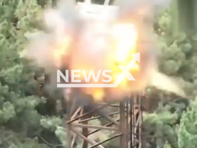 MANPADS position, arranged by the Russian occupiers explodes in Ukraine in undated footage. The footage was released by the Command of the Ukrainian Special Operations Forces on Thursday, June 15, 2023. Note: This picture is a screenshot from the video. (@usofcom/Newsflash)