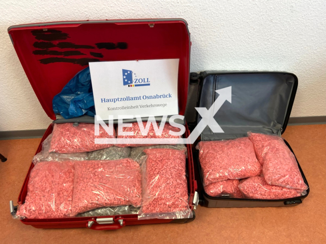 Image shows the 200,000 ecstasy pills worth EUR 1.6 million (GBP 1.3 million), undated photo. They were found in a train passenger's luggage at the Bad Bentheim train station, Lower Saxony State, Germany, on Wednesday afternoon, 14th June. Note: Licensed content. (Osnabrueck Main Customs Office/Newsflash)