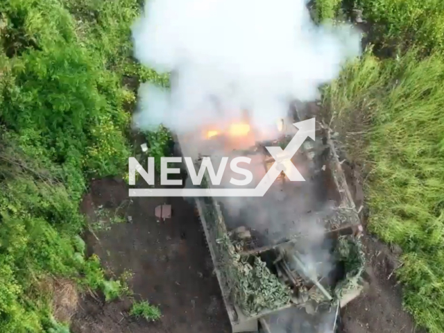 Ukrainian drone hits Russian enemy BMP with a machine gun in Ukraine in undated footage. The footage was released by the 72nd Mechanized Brigade named after the Black Zaporozhians on Saturday, June 17, 2023. Note: Picture is a screenshot from a video (72nd Mechanized Brigade/Newsflash)