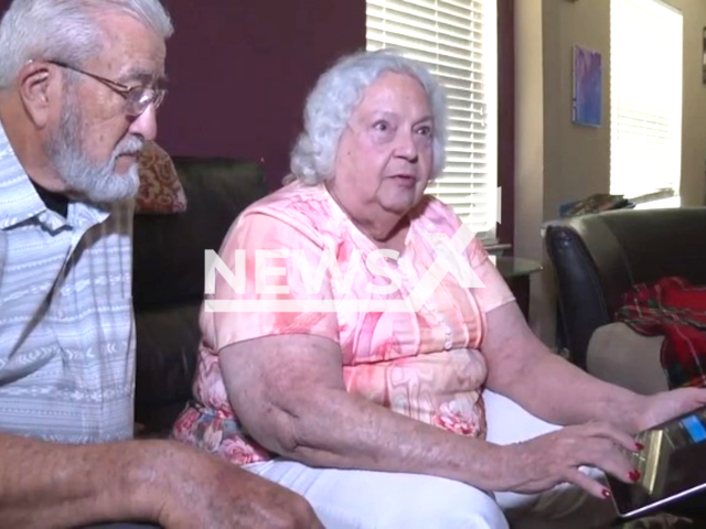 Photo shows Judith Mijarez (right) and her husband George Mijarez (left). The couple from San Antonio, Texas, lost their life savings by online scammers. Note: Photo is a screenshot from a video(Newsflash).