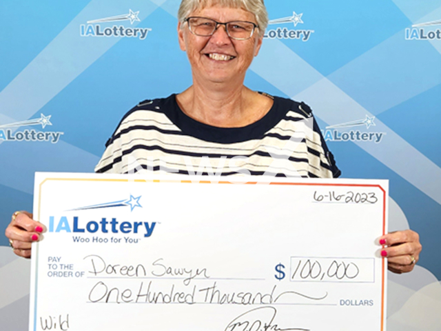 Doreen Sawyer from the city of Boone, Iowa State, USA, poses in undated photo. She won USD 100.000 (GBP 78,670) on a scratch card on Friday, June 16, 2023. Note: Licensed content. (Iowa Lottery/Newsflash)