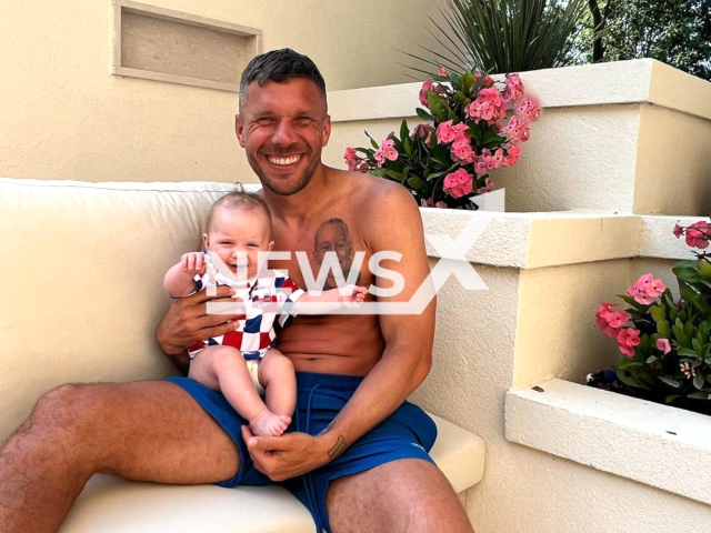 Image shows ex Gunners player Lukas Podolski on a holiday with his daughter, undated photo. Ella was born in Poland on Friday, Jan. 20, 2023. Note: Private photo (@lukaspodolski/Newsflash).