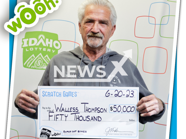 Walless Thompson, 74, from the city of Caldwell, Idaho State, USA, poses in undated photo. He won USD 50,000 (GBP 39,132) on the lottery on Tuesday, June 20, 2023. Note: Licensed content. (Idaho Lottery/Newsflash)