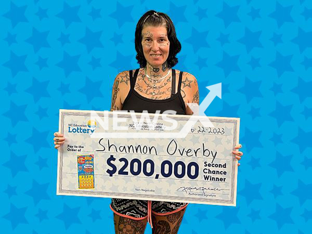 Shannon Overby from the town of Madison, North Carolina, USA, poses in undated photo. She won USD 200,000 (GBP 157,202) on the lottery on Thursday, June 22, 2023. Note: Licensed content. (North Carolina Education Lottery/Newsflash)