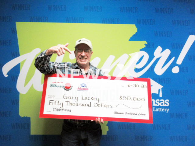 Photo shows the lucky winner Gary Lackey, undated. He made quick stop for cigarettes and won $50,000 lottery prize in Arkansas.
Note: Licensed photo(Arkansas Scholarship Lottery/Newsflash).