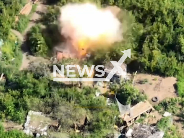 Russian drone destroys Ukrainian stronghold in Zaporizhzhia direction, Ukraine in undated footage. The footage was released by the Russian MoD on Friday, June 23, 2023. Note: Picture is a screenshot from a video (@mod_russia/Newsflash)