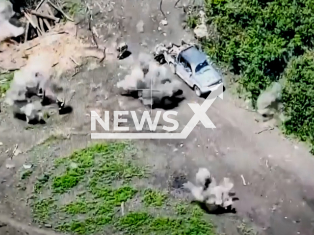 Ukrainian artillery hits Russian the soldiers taring to evacuate in military vehicle in Ukraine in undated footage. The footage was released by the 36th separate marine brigade on Monday, Jun. 26, 2023.
Notes: Photo is screen from a video. (@36obmp/Newsflash)