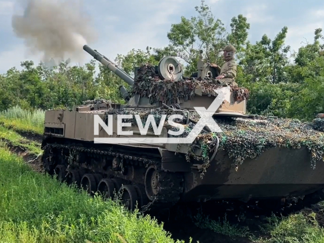 Russian Paratroopers fire from BMD-4 at Ukrainian military positions in Ukraine in undated footage. The footage was released by Russian MoD on Tuesday, Jun. 27, 2023.
Notes: Photo is screen from a video. (Ministry of Defense of Russia/Newsflash)