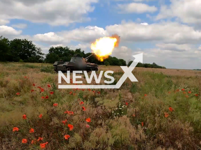 Russian "Nona-S" fire at Ukrainian military positions at the left bank of the Dnieper in Ukraine in undated footage. The footage was released by Russian MoD on Thursday, Jun. 29, 2023.
Notes: Photo is screen from a video. (Ministry of Defense of Russia/Newsflash)