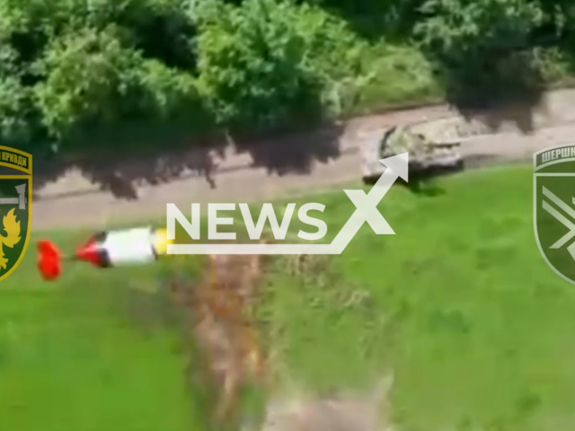 Fighters of the Ukrainian hunting brigade destroy Russian military equipment from the air in Ukraine in undated footage. The footage was released by the 68th separate hunting brigade on Thursday, Jun. 29, 2023.
Notes: Photo is screen from a video. (@68brigade/Newsflash)