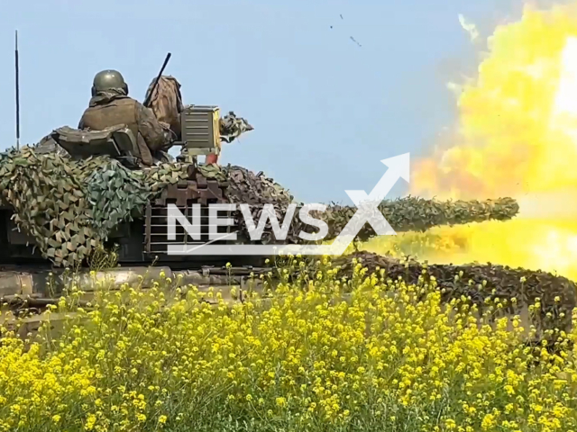 Russian T-80 tank fire at Ukrainian military positions in Ukraine in undated footage. The footage was released by Russian MoD on Friday, Jun. 30, 2023.
Notes: Photo is screen from a video. (Ministry of Defense of Russia/Newsflash)