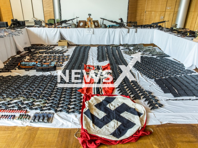 Photo shows the weapons and Nazi flags seized in Austria. The police searched 13 houses on Monday, June 26, 2023.
Note: Licensed photo(Federal Ministry of the Interior/Newsflash).