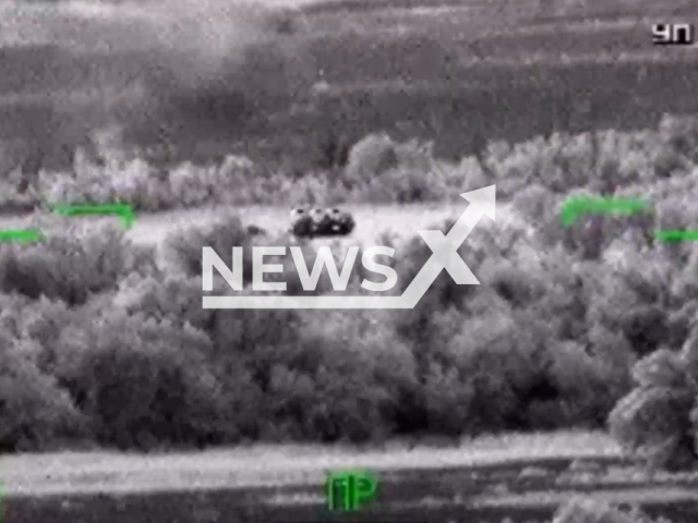 Russian Ka-52 attack helicopter destroys Ukrainian armored vehicle with a guided missile in Ukraine in undated footage. The footage was released by Russian MoD on Friday, Jun. 30, 2023.
Notes: Photo is screen from a video. (@mod_russia/Newsflash)