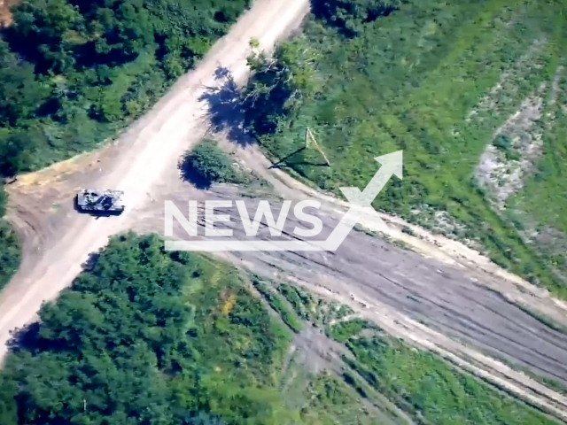 Ukrainian artillery destroys Russian military equipment in Ukraine in undated footage. The footage was released by 36th separate marine brigade on Sunday, Jul. 02, 2023.
Notes: Photo is screen from a video. (@36obmp/Newsflash)