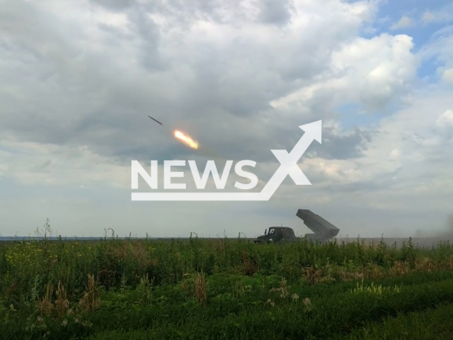 Ukrainian Grad hits Russian military positions on the frontlines in Ukraine in undated footage. The footage was released by 68th separate hunting brigade on Sunday, Jul. 02, 2023.
Notes: Photo is screen from a video. (@68brigade/Newsflash)