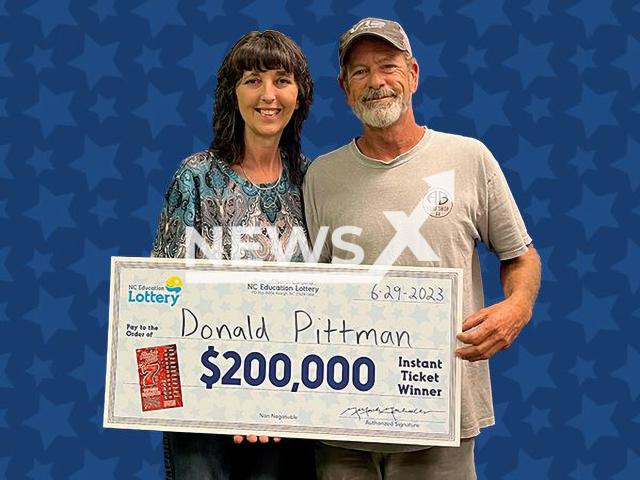 Donald Pittman from the town of Newport, North Carolina State, USA, poses in undated photo. He won USD 200,000 (GBP 157,638) on the lottery in June 2023. Note: Licensed content. (North Carolina Education Lottery/Newsflash)