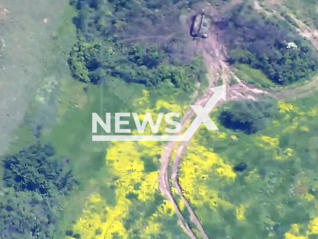 Picture shows Russian Giatsint-S Self-Propelled Gun before it was hit and destroyed by the Ukrainian HIMRAS in Ukraine n undated footage. The footage was released by 43rd Separate Artillery Brigade on Tuesday, Jul. 04, 2023.
Notes: Photo is screen from a video. (@43oabr/Newsflash)