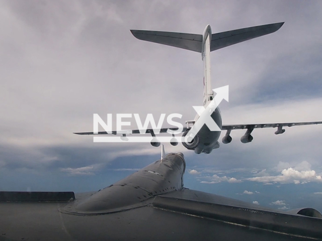 Two Russian Tu-95MS strategic missile carriers preforms flight over the neutral waters of the Bering Sea near Alaska in the United States on undated footage. The footage was released by Russian MoD on Tuesday, Jul. 04, 2023.
Notes: Photo is screen from a video. (Ministry of Defense of Russia/Newsflash)