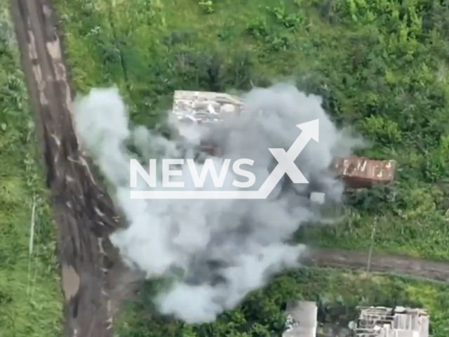 Ukrainian artillery destroys Russian military position near Bakhmut in Ukraine in undated footage. The footage was released by Ground Forces of the Armed Forces of Ukraine on Wednesday, Jul. 05, 2023.
Notes: Photo is screen from a video. (@30brigade/Newsflash)