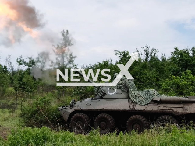 Russian self-propelled mortars "Nona-SVK" fire at Ukrainian military positions on the frontline in Ukraine in undated footage. The footage was released by Russian MoD on Friday, Jul. 07, 2023.
Notes: Photo is screen from a video. (Ministry of Defense of Russia/Newsflash)