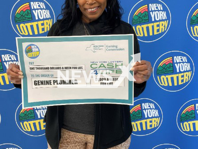 Photo shows Genine Plummer, undated. The woman found out that she had won a lottery jackpot worth $1,000 with a ticket she bought on May 26, 2022.
Note: Licensed photo(New York Lottery/Newsflash).