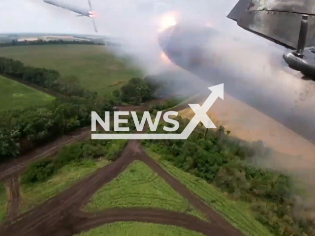 Russian Su-25SM attack aircrafts launch air strikes at Ukrainian military positions near Lyman in Ukraine in undated footage. The footage was released by Russian MoD on Monday, Jul. 10, 2023.
Notes: Photo is screen from a video. (Ministry of Defense of Russia/Newsflash)