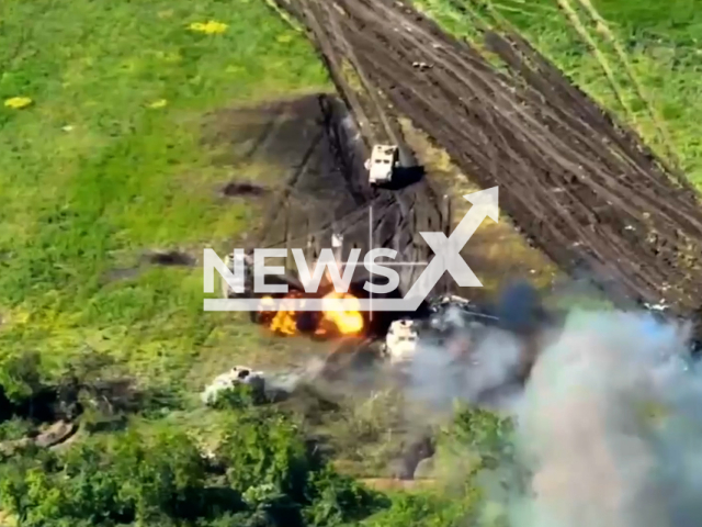 Russian Forces destroy Ukrainian convoy of Western-made armoured vehicles in Ukraine in undated footage. The footage was released by Russian MoD on Sunday, Jul. 09, 2023.
Notes: Photo is screen from a video. (@mod_russia/Newsflash)