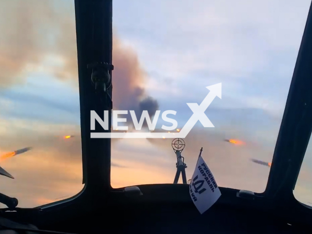 Ukrainian attack helicopter fires rockets at Russian military in Ukraine in undated footage. The footage was released by 18th Separate Brigade of Army Aviation on Monday, Jul. 10, 2023.
Notes: Photo is screen from a video. (@18obraa/Newsflash)