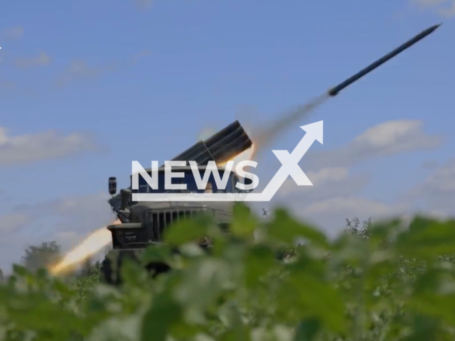 Ukrainian Grads MLRS destroy Russian military positions on the frontlines in Ukraine in undated footage. The footage was released by 47th separate mechanized brigade on Monday, Jul. 10, 2023
Notes: Photo is screen from a video. (@47brigade/Newsflash)