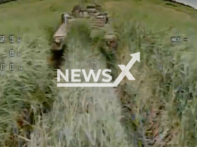 Ukrainian kamikaze drone destroys Russian tank on the frontline in Ukraine in undated footage. The footage was released by 36th separate marine brigade on Tuesday, Jul. 11, 2023.
Notes: Photo is screen from a video. (@36obmp/Newsflash)