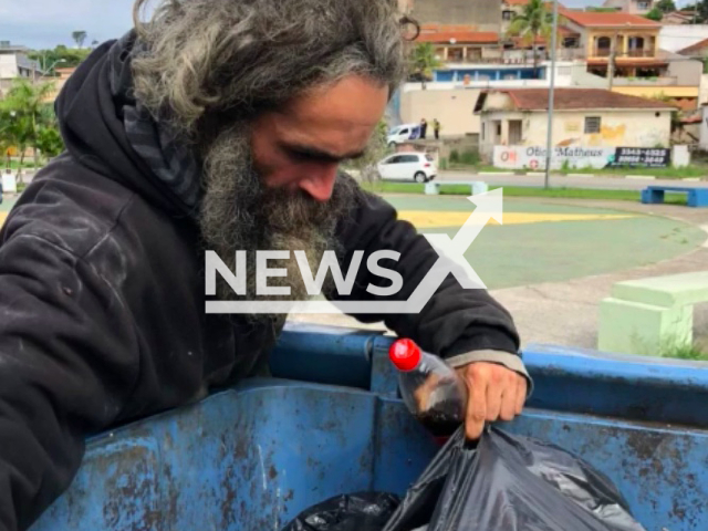 A homeless man named Fernando, 30, was pictured before getting a free makeover by the hairdresser Leandro Matias in Votorantim, Brazil. Note: Private picture (@leandromatias1984/Newsflash)