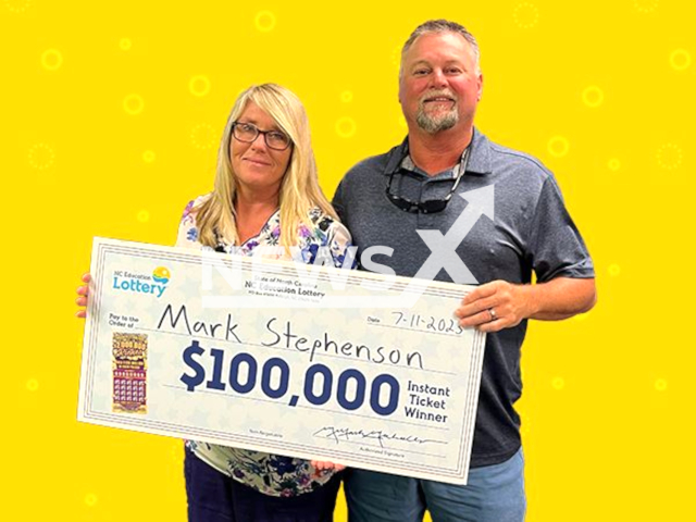 Mark Stephenson from the town of Kenly, North Carolina State, USA, poses in undated photo. He won USD 100,000 (GBP 77,336) on the lottery in July 2023. Note: Licensed content. (North Carolina Education Lottery/Newsflash)