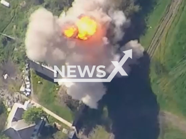 Russian howitzers "Gyatsint-B hit Ukrainian military positions on the battlefield in Ukraine in undated footage. The footage was released by Russian MoD on Wednesday, Jul. 12, 2023. Notes: Photo is screen from a video. (Ministry of Defense of Russia/Newsflash)