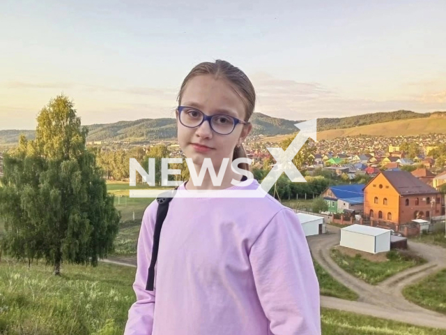 Picture shows schoolgirl Ksenia Ustyugova, 11, undated. She disappeared in Sim, Chelyabinsk Oblast, Russia on Sunday, July 9, 2023 but two days later her body was found in a forest with multiple stab wounds. Note: Private photo. (Newsflash)