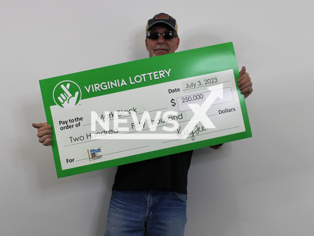 Mark Black from the city of Roanoke, Virginia State, USA, poses in undated photo. He won USD 250,000 (GBP 192,166) on the lottery in July 2023. Note. Licensed content. (Virginia Lottery/Newsflash)