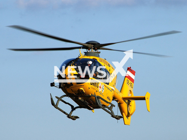 Picture shows the Christophorus helicopter that airlifted the British climber to safety from the Grossglockner.