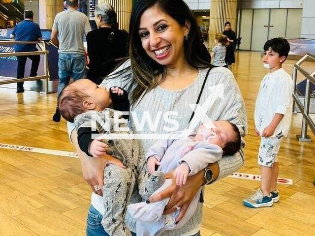 Photo shows Shimrit Cohen, 36, and her babies, Amit and Ofek, undated. Shimrit Cohen, from Ramat Gan, Israel, had Amit and Ofek days apart. Note: Picture is private (Newsflash)