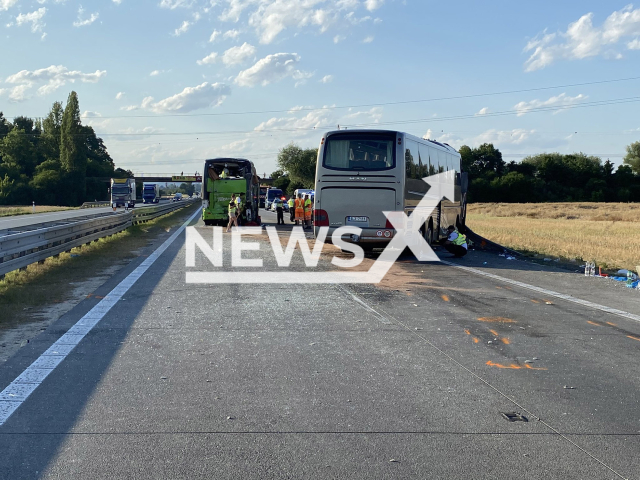 Image shows the crash on the D2 highway near the Czech city Brno on Monday, July 17, 2023. One person has died and 76 have been left injured, with 14 of them in serious condition. Note: Licensed content. (Police CR/Newsflash)