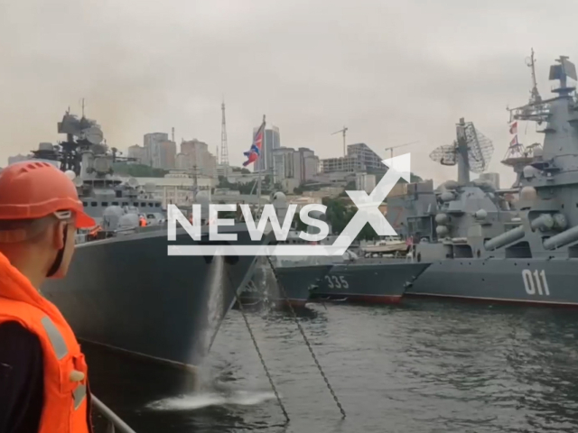 Russian Warships leave Vladivostok to participate in the joint Russian-Chinese naval exercises "North. Interaction-2023" in Russia in undated footage. The footage was released by Russian MoD on Tuesday, Jul. 18, 2023.
Notes: Photo is screen from a video. (@mod_russia/Newsflash)