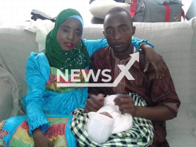 Astou, 35, poses with husband Khadj Sy, 43, and one of their children, undated. The pregnant woman  was left brain dead  after a driver hit her at a crosswalk and drove  away, her son was saved with a caesarean section, in Las Torres de Cotilla, Murcia, Spain, in July, 2023. 

Note: Private photo. (Newsflash)