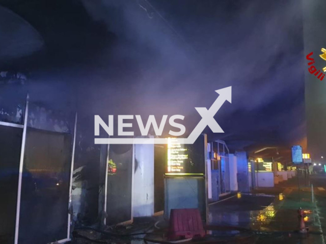 Picture shows a fire at   the Vincenzo Bellini airport in Catania, Italy, on Sunday, July 16, 2023. The  airport was closed for flights.   Note: Firefighters photo. (@vigilidelfuoco/Newsflash)