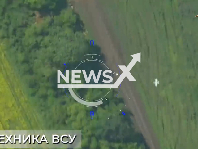 Russian kamikaze drone "Lancet" hits the Ukrainian military equipment near Bakhmut in Ukraine in undated footage. The footage was released by People's Militia of the DPR on Wednesday, Jul. 19, 2023.
Notes: Photo is screen from a video. (@nm_dnr/Newsflash)