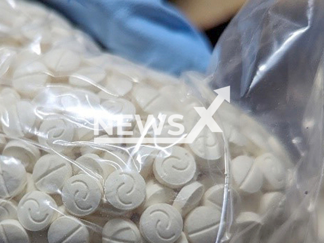 Image shows a bag of amphetamine tablets, undated photo. Cops seized 300 kilogrammes (661 lbs) of amphetamine in what is thought to be the largest ever Captagon drug lab in Germany. Note: Licensed content. (BKA/Newsflash)